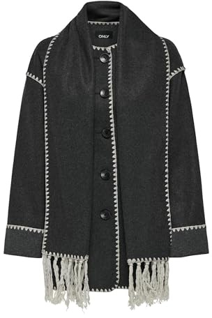 ONLY Damen ONLELBA Life Scallop Edge Scarf Coat OTW Mantel, Grau, S