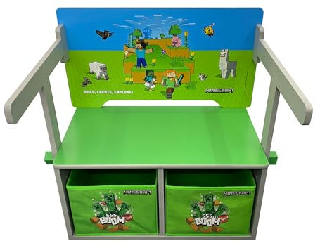 phoenix group Minecraft - umklappbare Sitzbank mit Armlehne und Stauraum zu Spieletisch mit Sitzbank und Stauraum