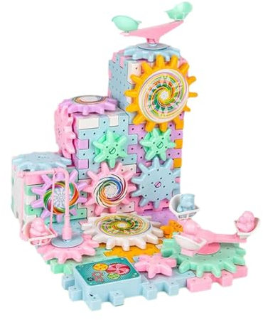 Baoblaze 89Pcs Elektrisch DIY Getriebe Bauspielzeug, Puzzle Zahnräder, DIY Bausteine Zahnräder, Pädagogisches 3D Lustigses Feinmotorik, DIY mechanisches Getriebe für Kinder, Mädchen, Jungen