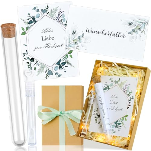 FORMIZON Geldgeschenk zur Hochzeit, Grußkarte+ Lichterkette+ Reagenzglas+ Seifenblasen, Hochzeitskarte Geschenk für Brautpaare, Geldgeschenke Verpackung Schleife, Hochzeit Geschenkbox mit Lichtern