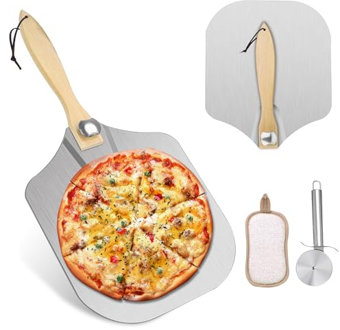 PhieeSeriy Pelle a Pizza 30 cm, Pelle Pizza avec Support en Aluminium de Grande Surface, plus Stable, Professionnelle Pelle à Pizza avec en Bois Pliable la Cuisson de Pizzas, Pain