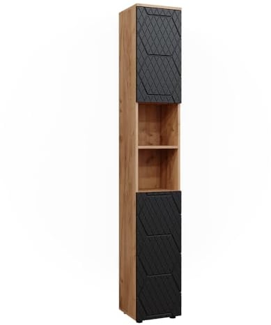 Vicco Badschrank Irma, Badezimmerhochschrank, Goldkraft Eiche/Anthrazit, 30 x 192 cm