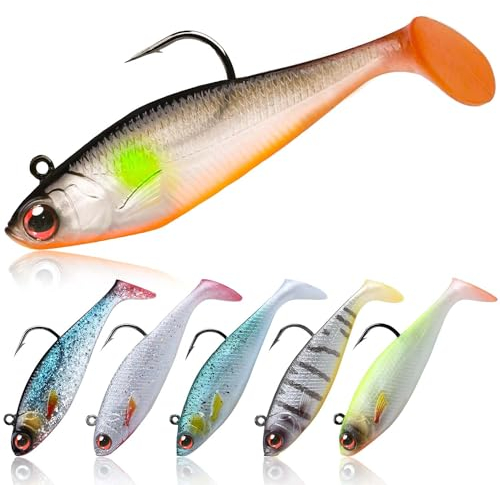 TABKSOLA Gummiköder Set, Vormontierte Gummiköder,Raubfisch Köder Set,Sinkende Köder für Salz und Süßwasser, Geschenk für Männer Zum Angeln