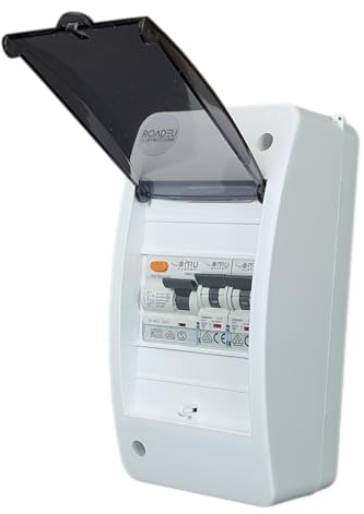 RoadEu - Leitungsschutzschalter, Stromverteiler mit Fehlerstromschutzschalter und Leitungsschutzschalter Phase + Neutral L1+N, 1x 16A, 1x 10A C. Sicherungskasten 230V
