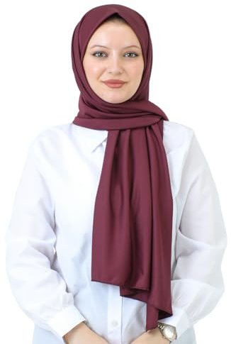 Prien Hijab Kopftuch für Damen, Muslimische Kleid Schal, Kopftücher für Mädchen, Islamische Langer Scarf, Chiffon Turban Kleider für Ramadan (Kirsche)