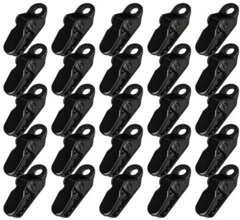 Mini-Zeltplanen-Clips, Kunststoff, Krokodilklemme, winddichte Clips, Zeltmarkisenklemme für Planen, Planenclips, Schwarz, 25 Stück
