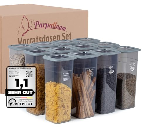 Parpalinam Vorratsdosen mit Deckel Luftdicht, 12er 2,14 L Vorratsbehälter Set, Aufbewahrungsbox Küchen Organizer, BPA frei, Küche Aufbewahrung & Organisation für Cornflakes Mehl Müsli