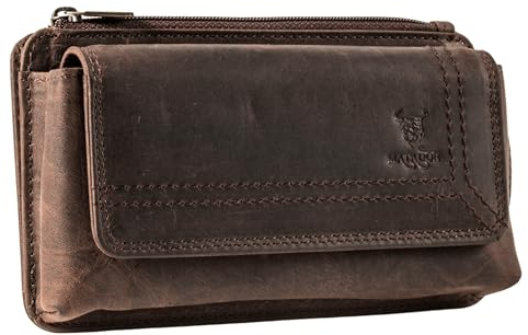 MATADOR 2in1 Echtleder Handytasche Gürtel mit Reißverschlussfach #Brisbane, mit edler Geschenkbox und RFID Schutz, Elegante Handy Gürteltasche Leder für Smartphone bis 6,9 Zoll in Braun Dunkel