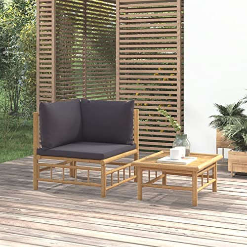 Faroom Gartenlounge Set Bambus Lounge Gartenmöbel Set Loungemöbel Set Bambus Balkon Lounge Sofa Outdoor Balkonmöbel Kleiner Gartengarnitur Sofagarnitur Dunkelgrau 2-TLG-Type-2