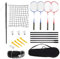 doorslay Badminton-Set für 4 Spieler mit Schlägern, Stöcken, Netz, Tragetasche und Federball für Kinder und Erwachsene