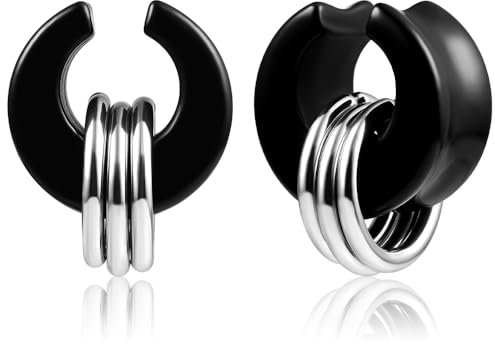 Vankula Ohr Tunnel 1 Paar Saddles Flesh Plugs Glas mit Ringe für männer damen Ohrpiercing Gestreckte Schmuck 14mm(9/16) Schwarz