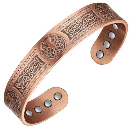 Kupfer-Armband für Männer und Frauen, Baum des Lebens und keltischer Knoten-Design, Kupfer-Magnet-Armbänder, Manschette mit 12 leistungsstarken Magneten (je 3800 Gauss), verstellbare Größe mit
