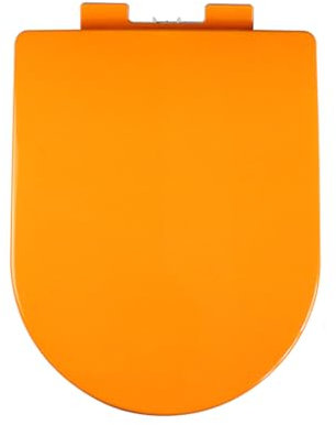 Abattant WC orange en forme de D avec fermeture douce et boutons de libération rapide, facile à nettoyer et à installer, charnière fixe supérieure, design moderne