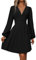 LIAMERHE Mini Robe Femme Manches Longues Col V Chic et Elegant Robes Manches Lanternes Automne et Hiver A-Line Casual Robe Casual pour Fête Noël Mariage Noir XXL