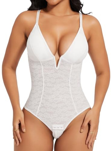 Joyshaper Body modellante da donna in pizzo, modellante, con scollo a V