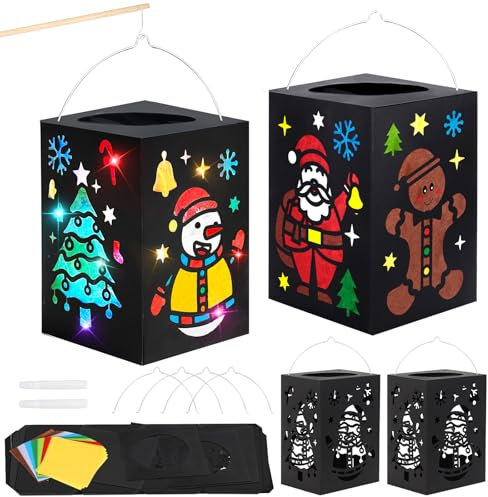 MONCAP 4 Stück Laternen Bastelset Kinder Weihnachten Basteln Papierlaternen Kreativsets Weihnachten Laternen Papierbastelset für Jungen Mädchen Weihnachten Party Geschenk Sankt Martin Laternenumzug