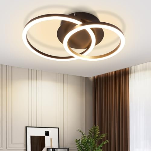 Homefire Deckenleuchte LED Deckenlampe Schlafzimmer - 24W Modern Design Runde Warmweiß Wohnzimmerlampe 3000K Schwarz 2 Ringe Schlafzimmerlampe Drehbar Küchenlampe für Küche Wohnzimmer