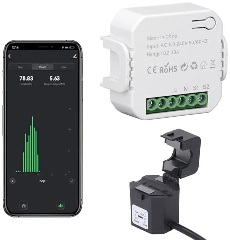 Moniteur D'énergie Intelligent, Domotique et Contrôle de L'énergie Domestique, Moniteur de Puissance à Pince Ampèremétrique, WiFi 2,4 GHz, Moniteur/compteur d'électricité