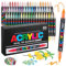 60 Couleurs Marqueur Peinture Acrylique Double Pointe, Feutre Acrylique pour Coloriage Adulte & Mystère, Stylo Peinture avec Pointe Pinceau (0.5-4.5mm) et Pointe Fine (1mm) – Feutre pour Verre, Bois