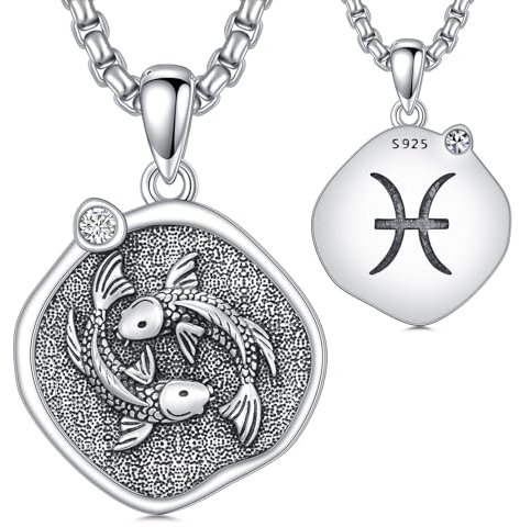 ROMANTICWORK Sternzeichen Fische Kette 925 Sterling Silber Fische Anhänger Halskette Sternbild Astrologie Horoskop Schmuck Geschenke für Damen Herren