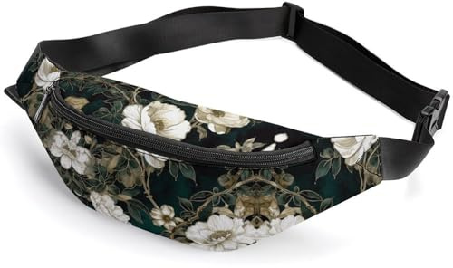 Bauchtasche mit weißen Blumen, für Damen, Herren, Bauchtasche, Bauchtasche, Bauchtasche, für Herren, Laufgürtel, kleine Bauchtaschen für Damen, Stil, 36 x 15 cm, Stil:, 36*15cm