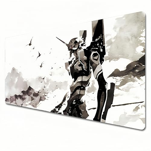 LYSSJBH Neon Genesis Evangelion Mauspad, XXL, schwarz-weiß, Anime-Mauspad, 900 x 400 cm, geeignet für Heimbüro, genähte Kanten und Schreibtischunterlage. EVA-01 (A04)