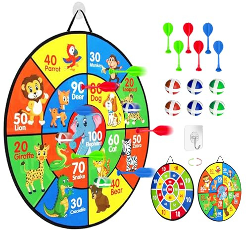 Bersaglio per freccette double face con palline, gioco di lancio all'aperto, giocattolo pieghevole, Per bambini e adulti di 1, 2, 3, 4, 5, 6, 7, 8, 9, 10, 11, 12 anni (Modellazione animale, 66cm)