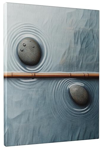 Toile murale zen en bambou - Impression sur toile de bambou - Gris doux - Roches naturelles - Décoration murale minimaliste et tranquille pour salon, chambre à coucher, bureau, relaxation - 40,6 x