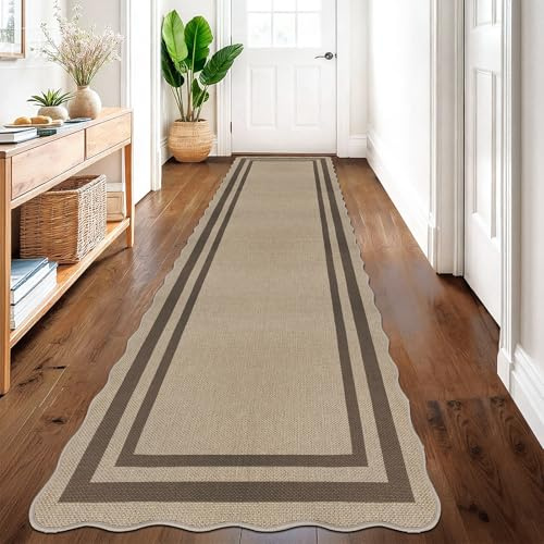 VSIWB Teppich Läufer Flur 80x300 cm, Leichter Jute Aussehen Küchenteppich, Waschbarer Teppich, Rutschfest Küchenläufer, Teppich Flur, Braun Teppich Läufer für Wohnzimmer, Küche, Diele, Eingang, Balkon