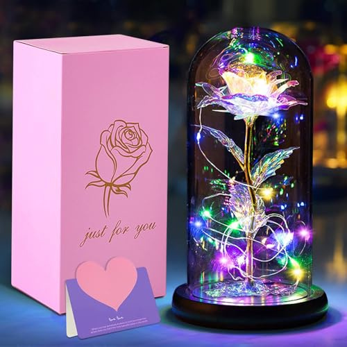 CIRULLI Ewige Rose im Glas mit Licht -Rose Im Glas, Rosen Lampe in Glaskuppel,Valentinstag,Muttertag,Geburtstagsgeschenk, Romantisches Liebesgeschenk,Gifts for Women