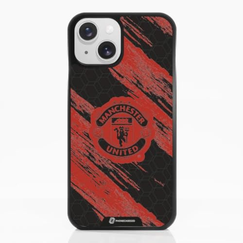 Phone Case for iPhone 15 Official Manchester United FC Black | PHONECASES3D-Patented 3D Effect Design-Officially Licensed-Abstract-Lightweight & Durable Protection