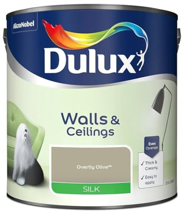 Overtly Olive Walls & Ceilings Silk Emulsion Paint 2.5 L – Smooth Washable Silk Finish, Quick Dry, Low-VOC, Easy Application for Interior Walls & Ceilings