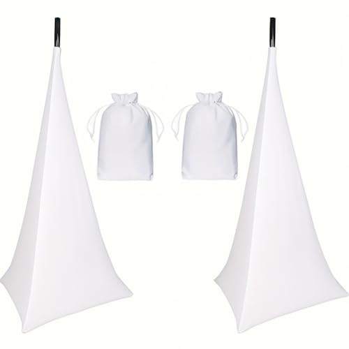 CREATCABIN 2Pcs Speaker Stand Cover Tripod Scrim DJ Speaker Stand Scrim Tripod Cover with 360 Degree Coverage Waterproof Lighting Travel Bag for Stage Weddings Banquets DJ Events White
