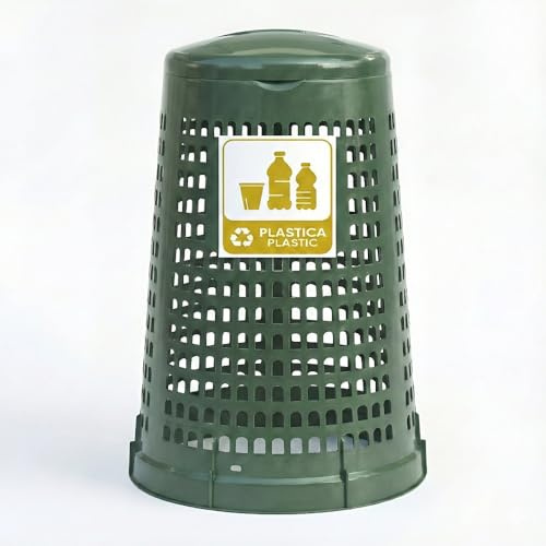 Trespolo cestino grande 100 lt Bidone Spazzatura Esterno raccolta della plastica immondizia differenziata Portasacco in Plastica Verde Made in Italy con Coperchio e Anello Fermasacco 58x90cm