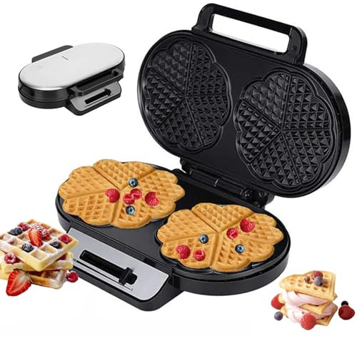 Waffle Maker - Heart Shaped, 1200W Double Non-Stick Iron with Adjustable Temperature Control & Cool-Touch Handles for Safe, Quick Breakfasts