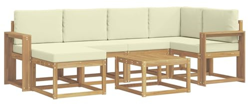 vidaXL Outdoor-Sofagarnitur 7 pcs Weiß und Creme Massivholz Akazie, Garten Sofa, modernes Eckset, wetterfestes Loungemöbel, Terrassen Sitzmöbel für entspannten Komfort