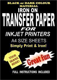Inkjet Printable Iron On T Shirt & Fabric Transfer Paper for Dark Fabrics 10 A4 Sheets