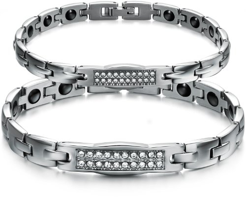 JewelryWe Valentinstag Schmuck Pärchen Armband Edelstahl Magnetarmband H Design Magnet Partnerarmband Herren Damen Armbänder Armreif Silber EIN Paar
