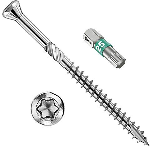 500 Terrassenschrauben Edelstahl 5x40mm rostfrei - incl. Bit Torx 25 - C2 martensitisch, AISI 410 für Hartholz-Dielen