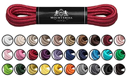 Mount Swiss Luxury Schuhbänder I Wasserabweisende und reißfeste Schnürsenkel rund ø 2-3 mm aus feiner Baumwolle/gewachst Farbe: red, Länge: 120 cm