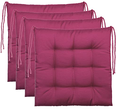 Brandsseller 4er Set Stuhlkissen 40x40x5 cm Sitzkissen Polster Stuhlauflage mit Haltebändern Dekokissen für Indoor Outdoor gesteppt - Beerenrot