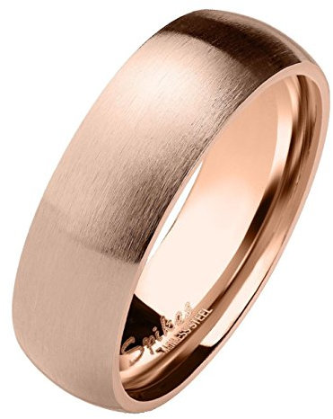 Paula & Fritz® matt poliert 6mm breit Edelstahlring Damen-Ring Verlobungs-Ring Freundschaftsring Herrenring Partnerring Dome roségold 69 (22)