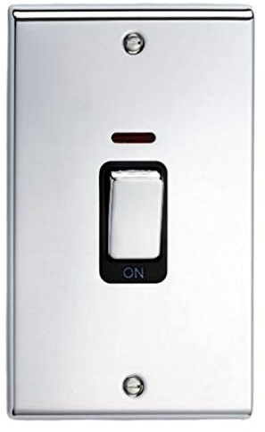 Deta SD1301PCHB Double Pole Switch with Neon 2 Gang - 45 Amp (Polished Chrome/Black Insert)