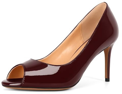 Elashe Damen Peeptoe Pumps | 8cm Stiletto High Heel | Bequeme Lack Stilettos Bordeaux EU38
