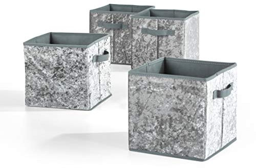 Urban Lifestyle Crushed Velvet Storage Cubes, Set of 4, Gray