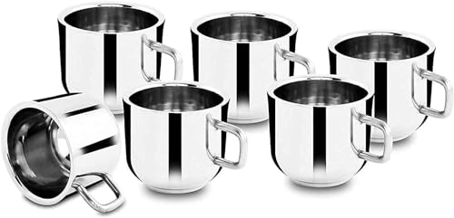 IndiaBigShop Lot de 6 tasses à café à double paroi en acier inoxydable réutilisables et passent au lave-vaisselle