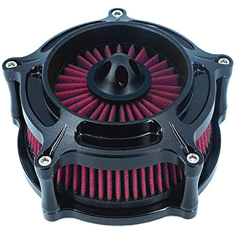 Filtro Aria Moto Air Cleaner Intake Motorcycle Turbine Filtro Cnc Cut Kit Black per Harley davidson Dyna 2000-2017 Softail 2000-2015 Touring 2000-2007 Fitment - (DESIGN B - Rosso)