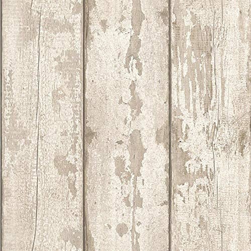 White Washed Wood Panel Effect Wallpaper Worn Distressed Beige Cream Y�L
