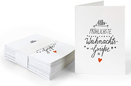 25 Geschenkanhänger aller-fröhlichste Weihnachtsgrüße Weiß, originelle Mini Weihnachtskarten zum Weihnachtsgeschenke Beschriften, edel exklusiv individuell, A7 Recyclingpapier Klappkarten