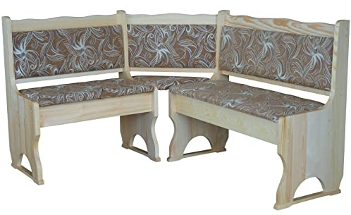 k koma Eckbank Kiefer Lackiert mit Polsterung MASSIVHOLZ Blume HELL (120 x 160)